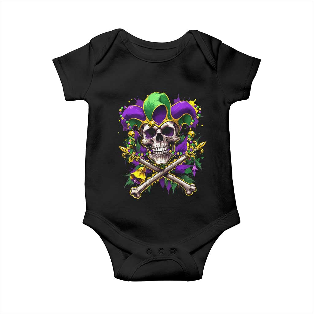 Mardi Gras Jester Skull Baby Onesie New Orleans Skeleton Beads TS10 Black Print Your Wear