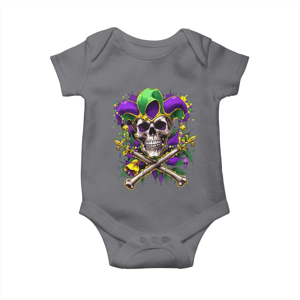 Mardi Gras Jester Skull Baby Onesie New Orleans Skeleton Beads TS10 Charcoal Print Your Wear