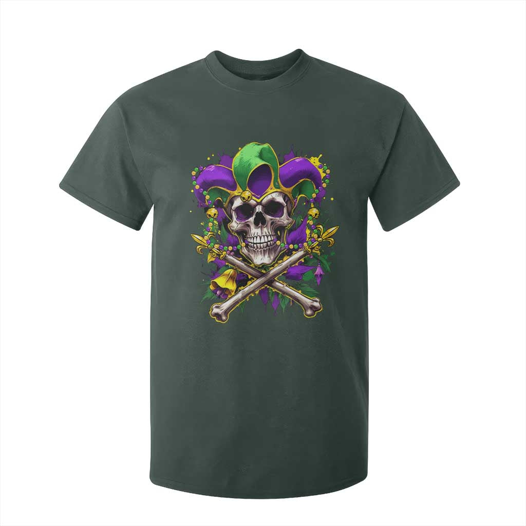 Mardi Gras Jester Skull T Shirt For Kid New Orleans Skeleton Beads TS10 Dark Forest Green Print Your Wear