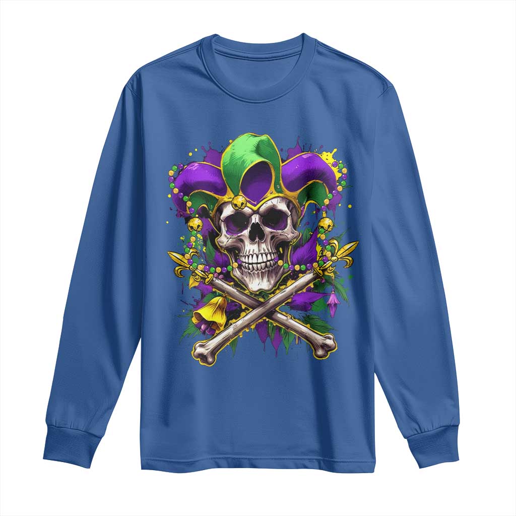 Mardi Gras Jester Skull Long Sleeve Shirt New Orleans Skeleton Beads TS10 Royal Blue Print Your Wear