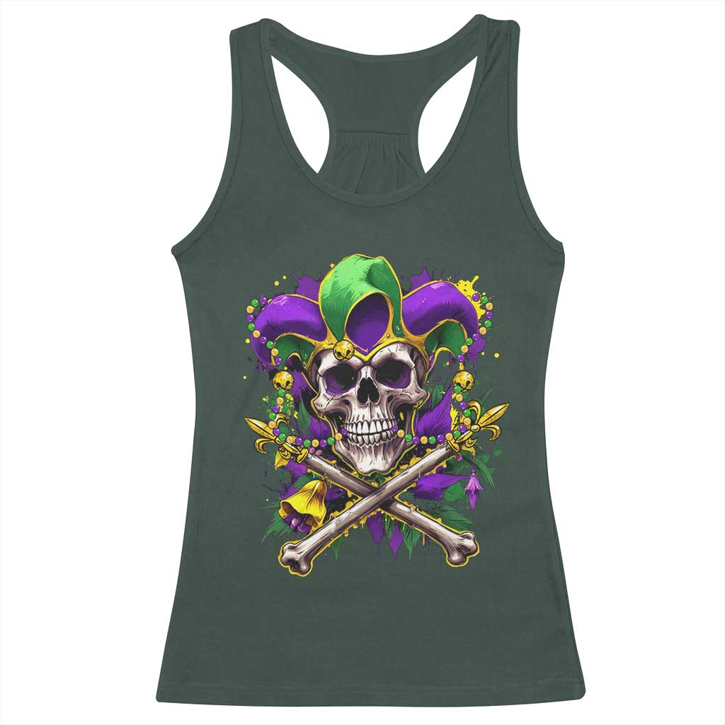 Mardi Gras Jester Skull Racerback Tank Top New Orleans Skeleton Beads TS10 Dark Forest Green Print Your Wear