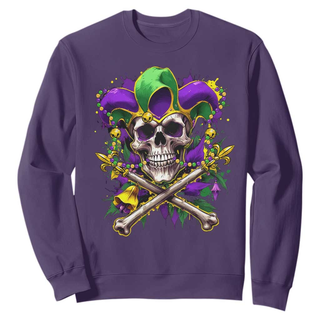 Mardi Gras Jester Skull Sweatshirt New Orleans Skeleton Beads TS10 Purple Print Your Wear