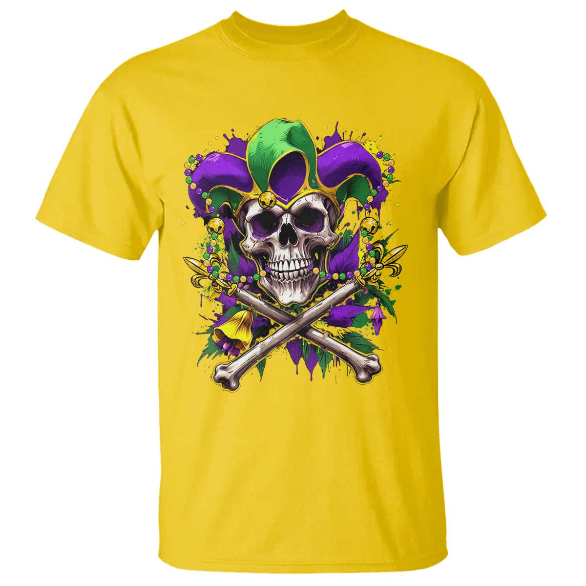 Mardi Gras Jester Skull T Shirt New Orleans Skeleton Beads TS10 Daisy Print Your Wear