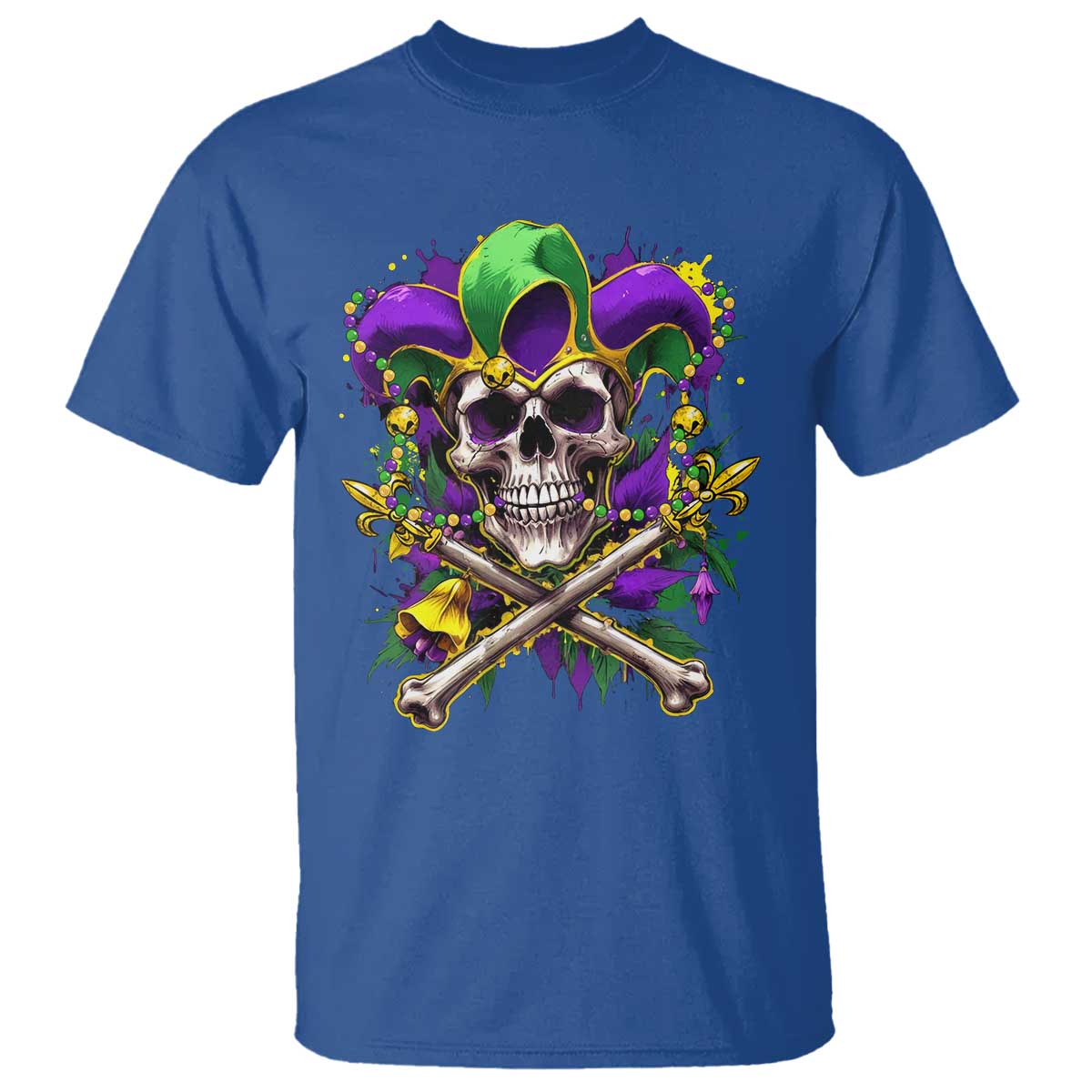 Mardi Gras Jester Skull T Shirt New Orleans Skeleton Beads TS10 Royal Blue Print Your Wear