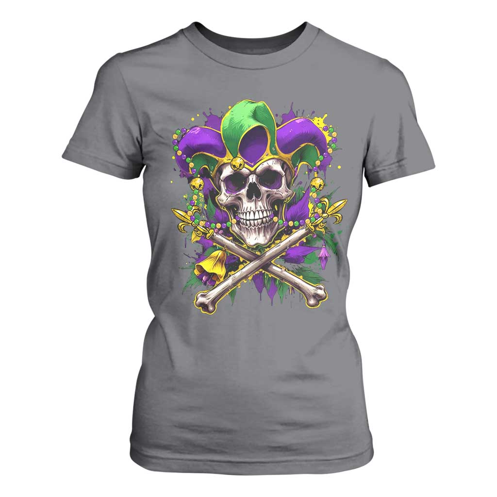 Mardi Gras Jester Skull T Shirt For Women New Orleans Skeleton Beads TS10 Charcoal Print Your Wear