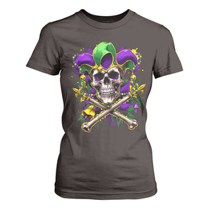 Mardi Gras Jester Skull T Shirt For Women New Orleans Skeleton Beads TS10 Dark Chocolate Print Your Wear