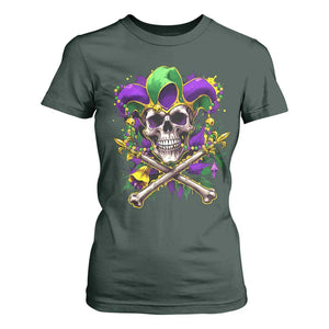 Mardi Gras Jester Skull T Shirt For Women New Orleans Skeleton Beads TS10 Dark Forest Green Print Your Wear
