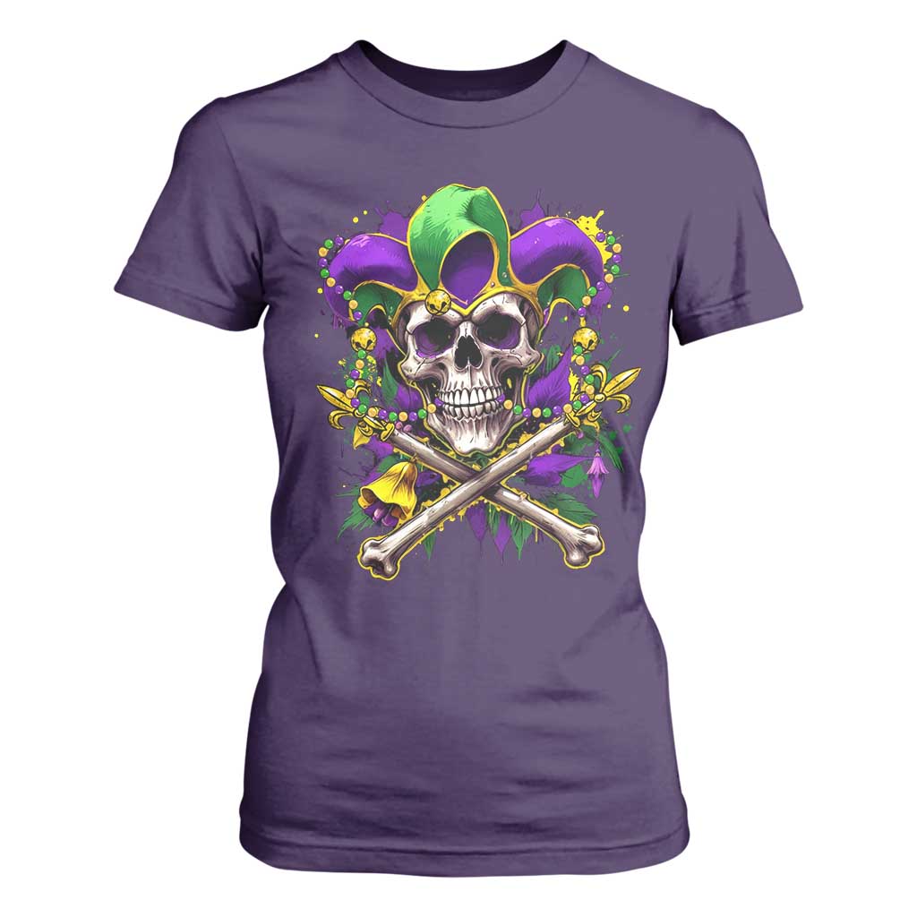 Mardi Gras Jester Skull T Shirt For Women New Orleans Skeleton Beads TS10 Purple Print Your Wear