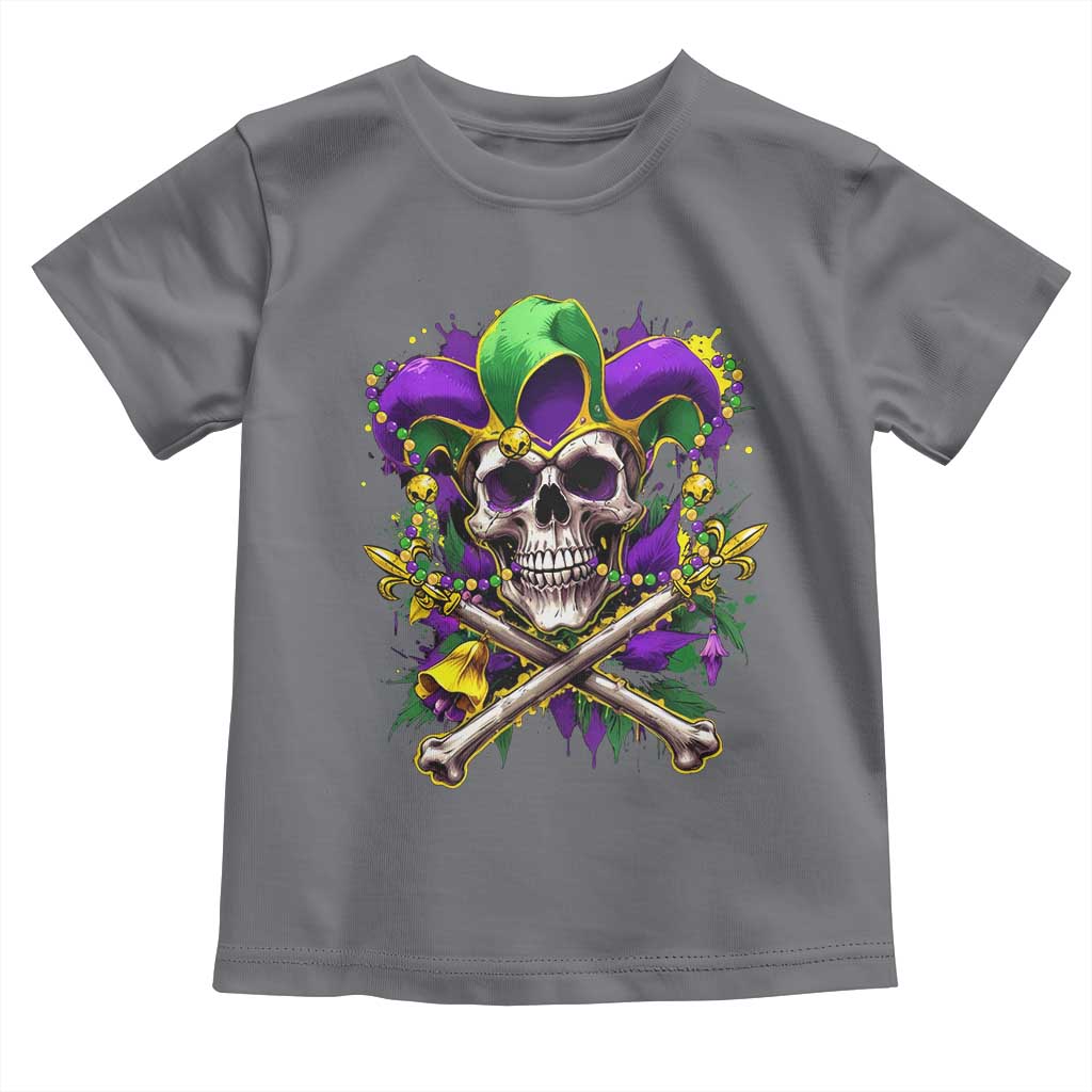 Mardi Gras Jester Skull Toddler T Shirt New Orleans Skeleton Beads TS10 Charcoal Print Your Wear