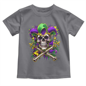 Mardi Gras Jester Skull Toddler T Shirt New Orleans Skeleton Beads TS10 Charcoal Print Your Wear