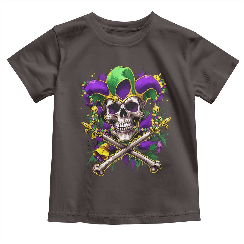 Mardi Gras Jester Skull Toddler T Shirt New Orleans Skeleton Beads TS10 Dark Chocolate Print Your Wear