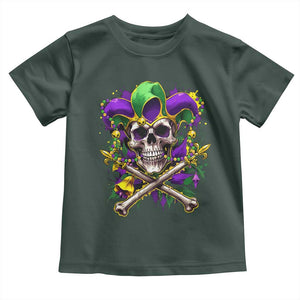 Mardi Gras Jester Skull Toddler T Shirt New Orleans Skeleton Beads TS10 Dark Forest Green Print Your Wear