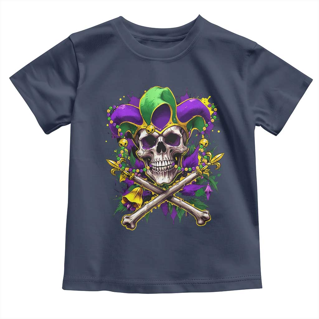Mardi Gras Jester Skull Toddler T Shirt New Orleans Skeleton Beads TS10 Navy Print Your Wear