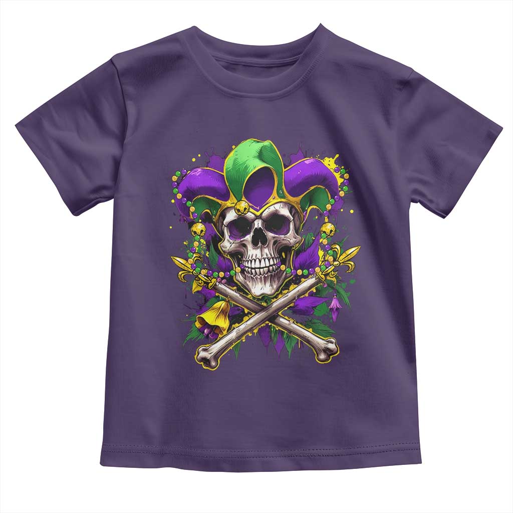 Mardi Gras Jester Skull Toddler T Shirt New Orleans Skeleton Beads TS10 Purple Print Your Wear