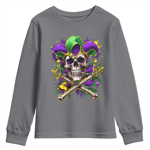 Mardi Gras Jester Skull Youth Sweatshirt New Orleans Skeleton Beads TS10 Charcoal Print Your Wear