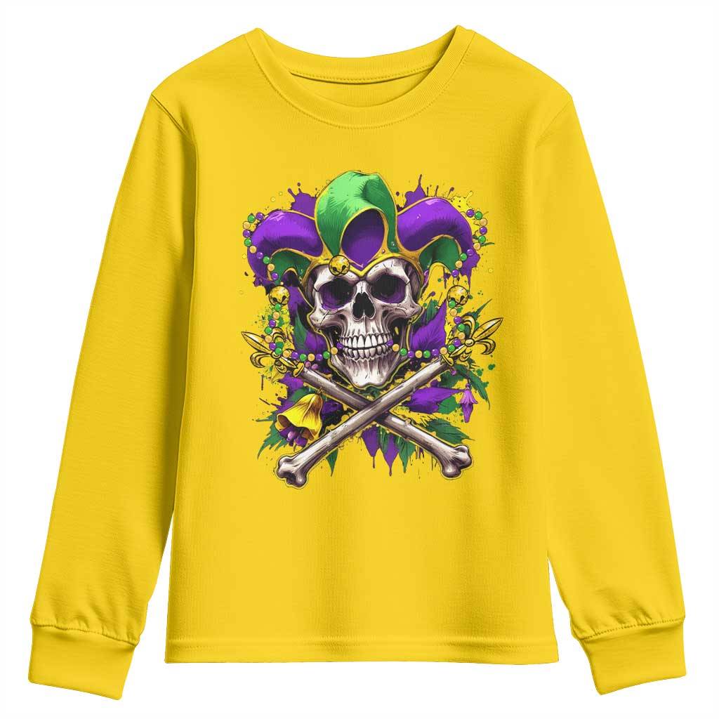 Mardi Gras Jester Skull Youth Sweatshirt New Orleans Skeleton Beads TS10 Daisy Print Your Wear