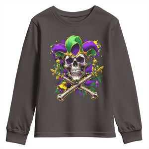 Mardi Gras Jester Skull Youth Sweatshirt New Orleans Skeleton Beads TS10 Dark Chocolate Print Your Wear