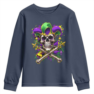 Mardi Gras Jester Skull Youth Sweatshirt New Orleans Skeleton Beads TS10 Navy Print Your Wear