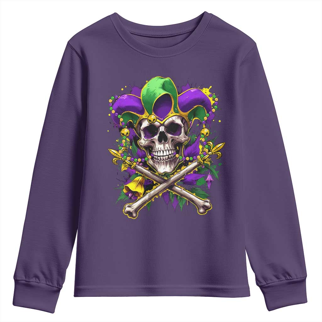 Mardi Gras Jester Skull Youth Sweatshirt New Orleans Skeleton Beads TS10 Purple Print Your Wear