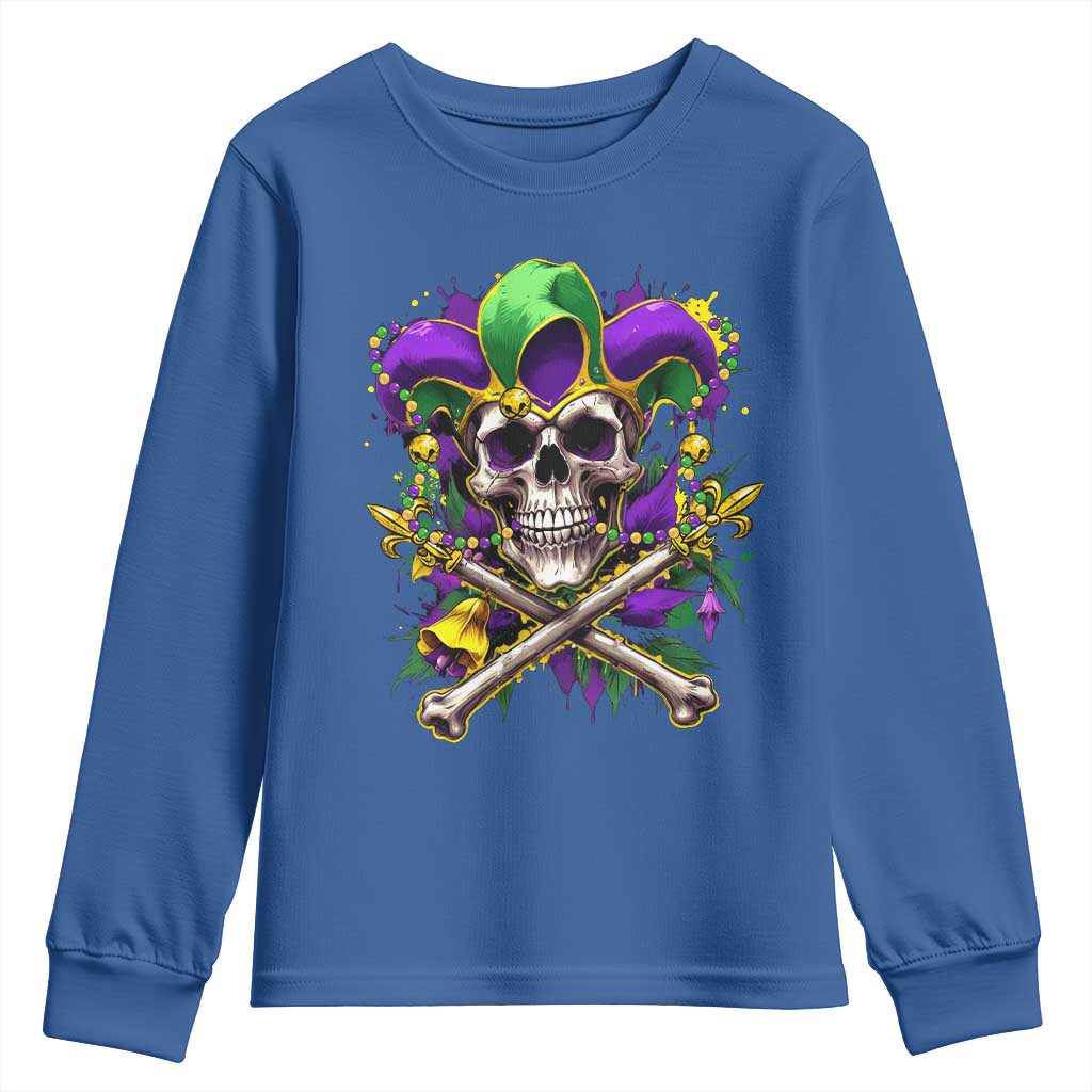 Mardi Gras Jester Skull Youth Sweatshirt New Orleans Skeleton Beads TS10 Royal Blue Print Your Wear