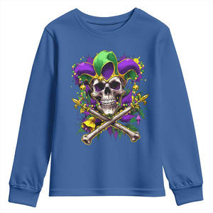 Mardi Gras Jester Skull Youth Sweatshirt New Orleans Skeleton Beads TS10 Royal Blue Print Your Wear