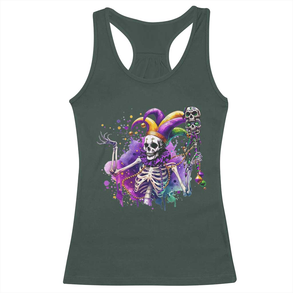 Mardi Gras Racerback Tank Top Jester Skeleton Skull Lovers TS10 Dark Forest Green Print Your Wear