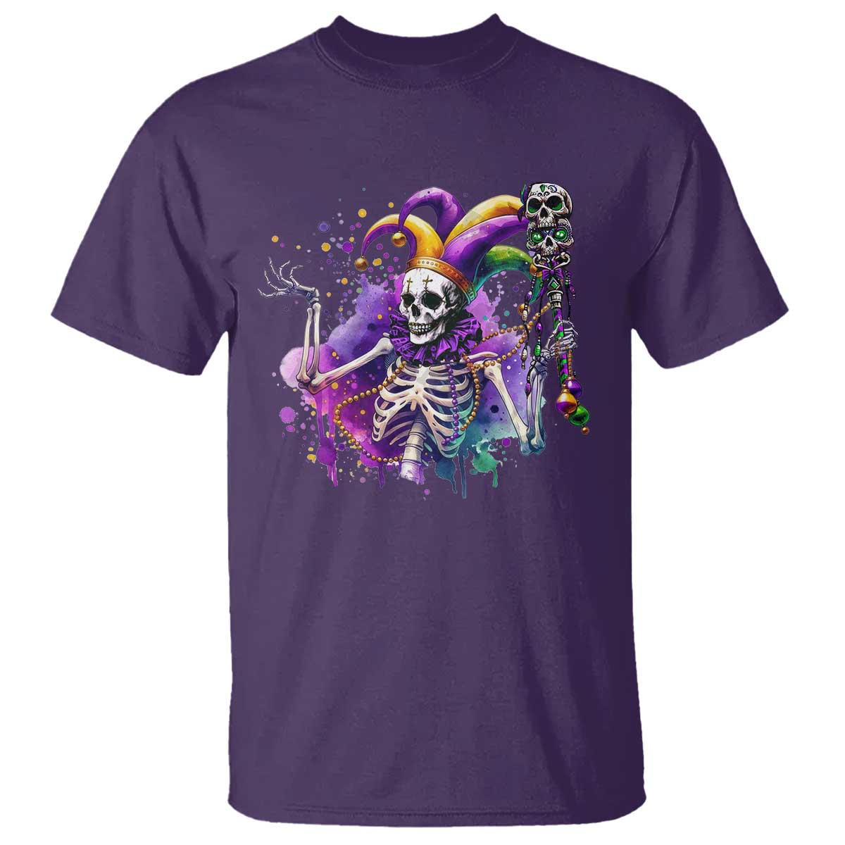 Mardi Gras T Shirt Jester Skeleton Skull Lovers TS10 Purple Print Your Wear