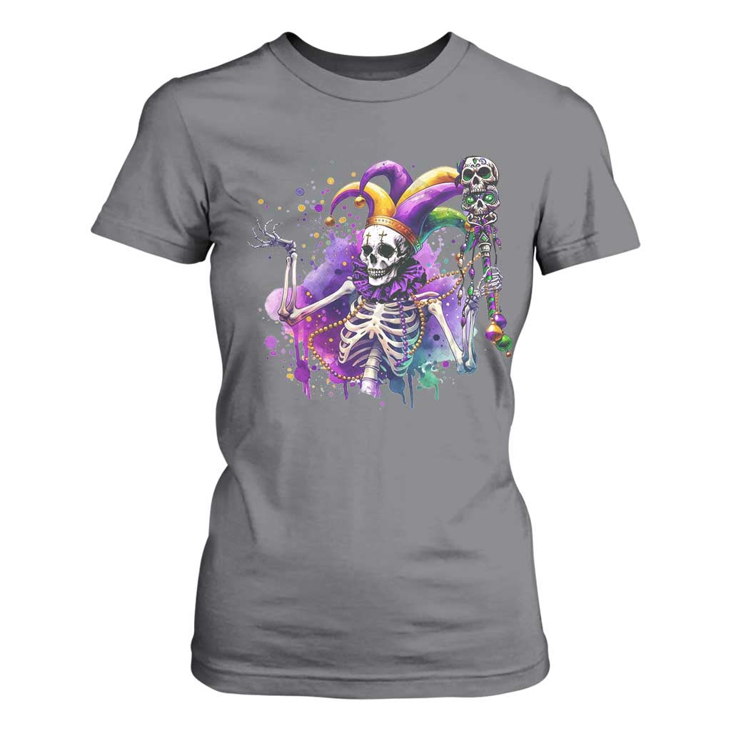 Mardi Gras T Shirt For Women Jester Skeleton Skull Lovers TS10 Charcoal Print Your Wear