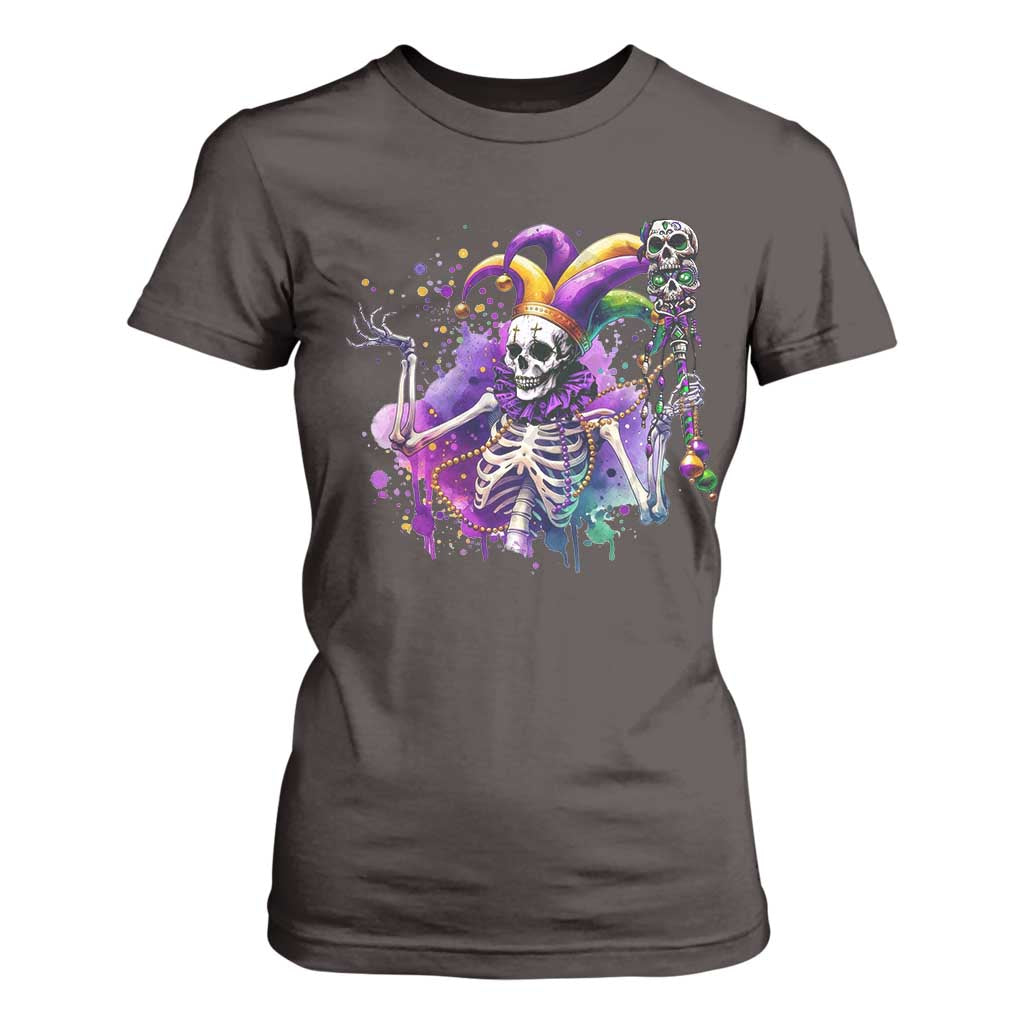 Mardi Gras T Shirt For Women Jester Skeleton Skull Lovers TS10 Dark Chocolate Print Your Wear