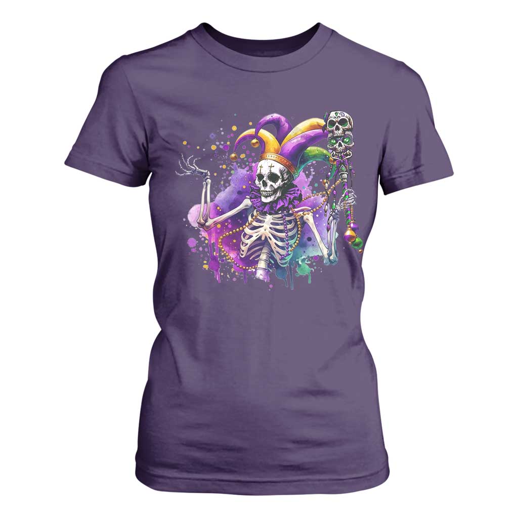 Mardi Gras T Shirt For Women Jester Skeleton Skull Lovers TS10 Purple Print Your Wear