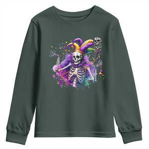 Mardi Gras Youth Sweatshirt Jester Skeleton Skull Lovers TS10 Dark Forest Green Print Your Wear
