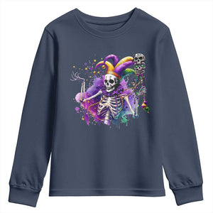 Mardi Gras Youth Sweatshirt Jester Skeleton Skull Lovers TS10 Navy Print Your Wear