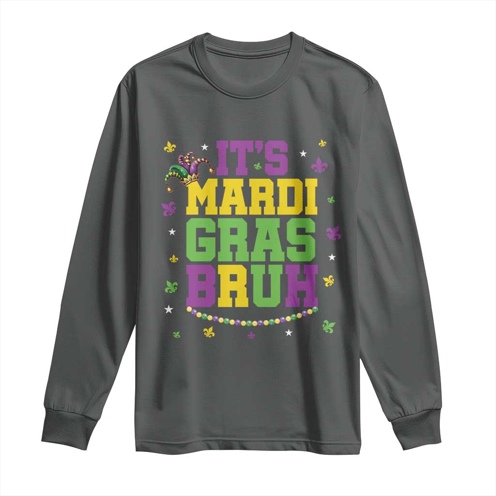 Bruh Mardi Gras Long Sleeve Shirt Funny Fat Tuesday Teens Boys Kids TS10 Dark Heather Print Your Wear