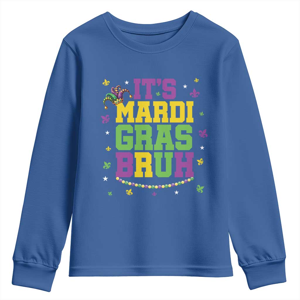 Bruh Mardi Gras Youth Sweatshirt Funny Fat Tuesday Teens Boys Kids TS10 Royal Blue Print Your Wear