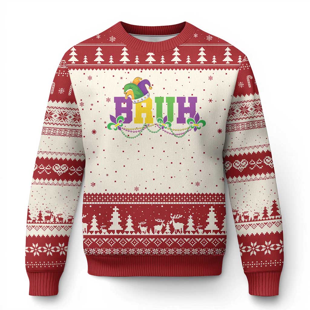 Bruh Mardi Gras Ugly Christmas Sweater Carnival New Orleans Trip Parade Outfit Teens Boys Kids TS10 Beige Red Print Your Wear