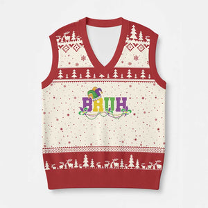 Bruh Mardi Gras V-Neck Knit Sweater Vest Carnival New Orleans Trip Parade Outfit Teens Boys Kids TS10 Beige Red Print Your Wear