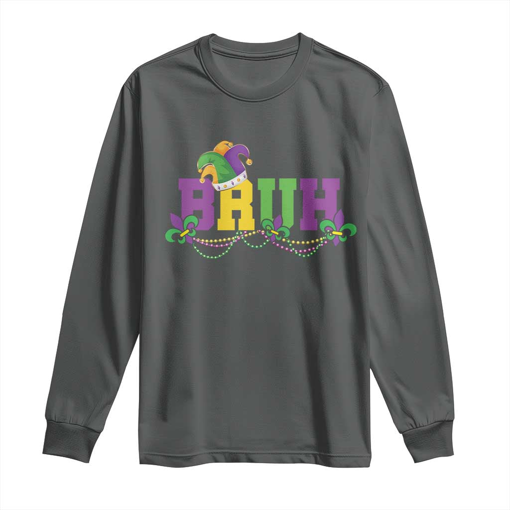 Bruh Mardi Gras Long Sleeve Shirt Carnival New Orleans Trip Parade Outfit Teens Boys Kids TS10 Dark Heather Print Your Wear