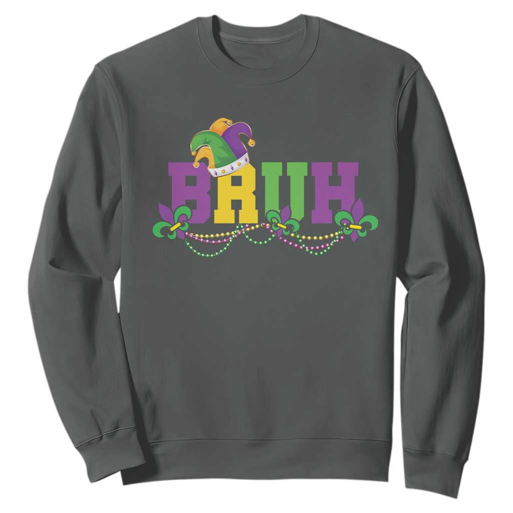 Bruh Mardi Gras Sweatshirt Carnival New Orleans Trip Parade Outfit Teens Boys Kids TS10 Dark Heather Print Your Wear