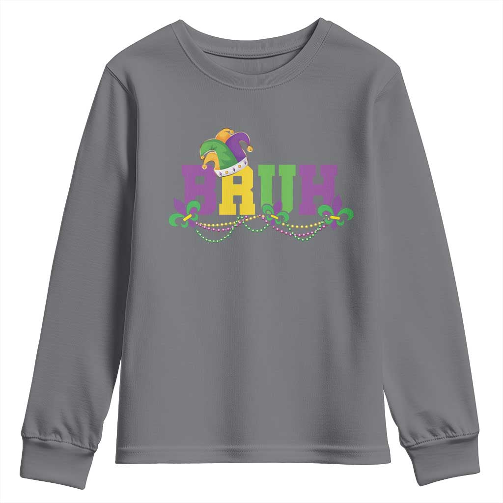 Bruh Mardi Gras Youth Sweatshirt Carnival New Orleans Trip Parade Outfit Teens Boys Kids TS10 Charcoal Print Your Wear