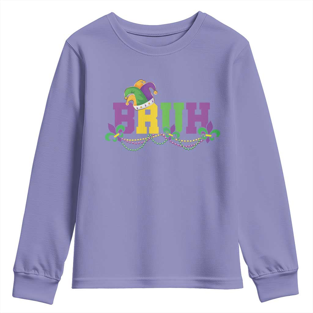 Bruh Mardi Gras Youth Sweatshirt Carnival New Orleans Trip Parade Outfit Teens Boys Kids TS10 Violet Print Your Wear