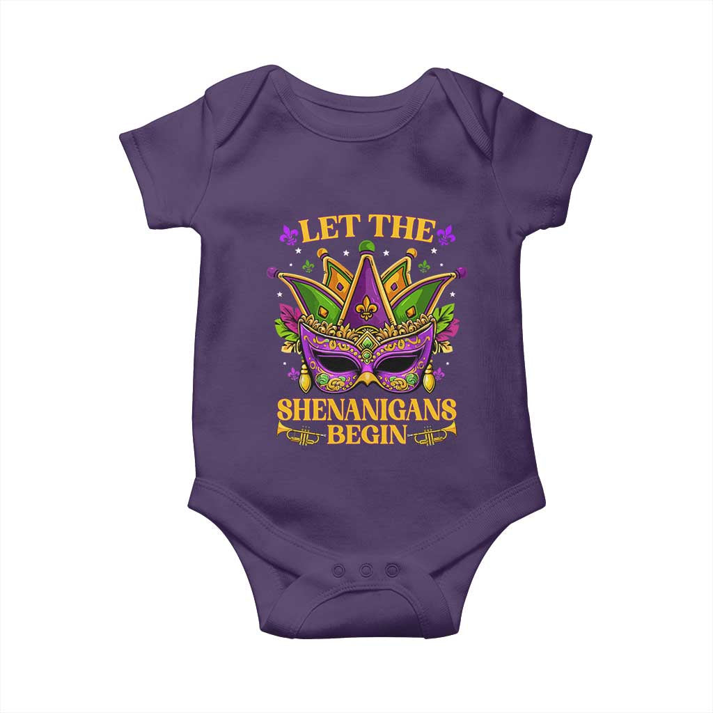 Let The Shenanigans Begin Mardi Gras Baby Onesie Masquerade Mask Beads TS10 Purple Print Your Wear