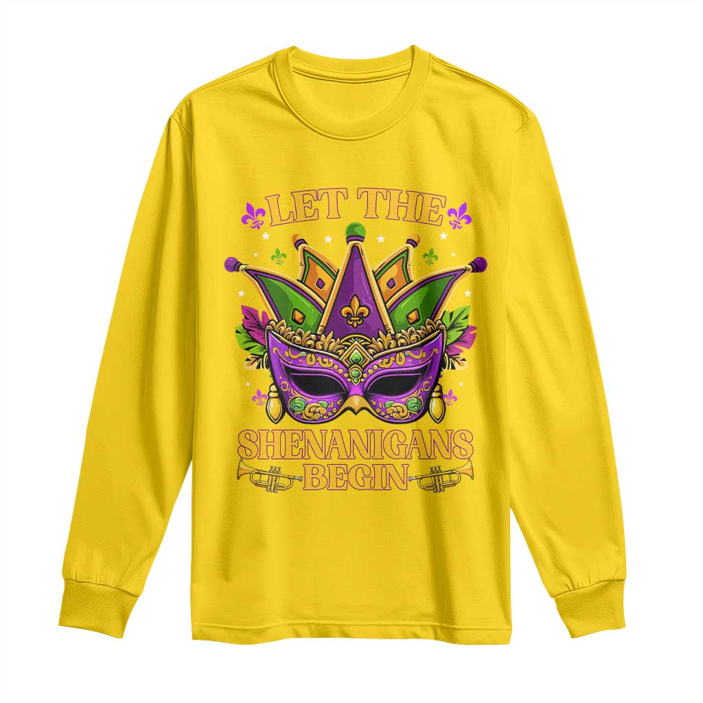 Let The Shenanigans Begin Mardi Gras Long Sleeve Shirt Masquerade Mask Beads TS10 Daisy Print Your Wear
