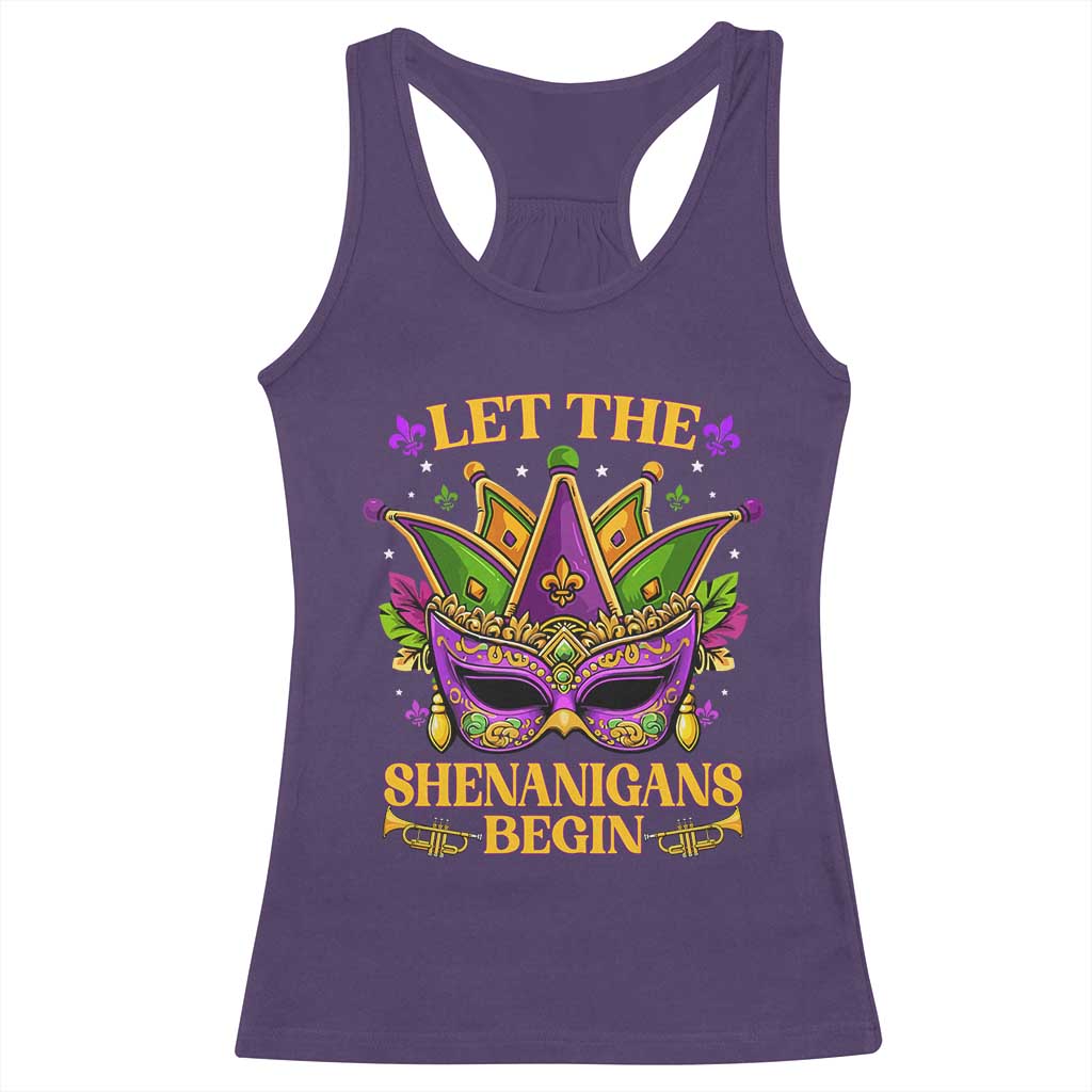 Let The Shenanigans Begin Mardi Gras Racerback Tank Top Masquerade Mask Beads TS10 Purple Print Your Wear