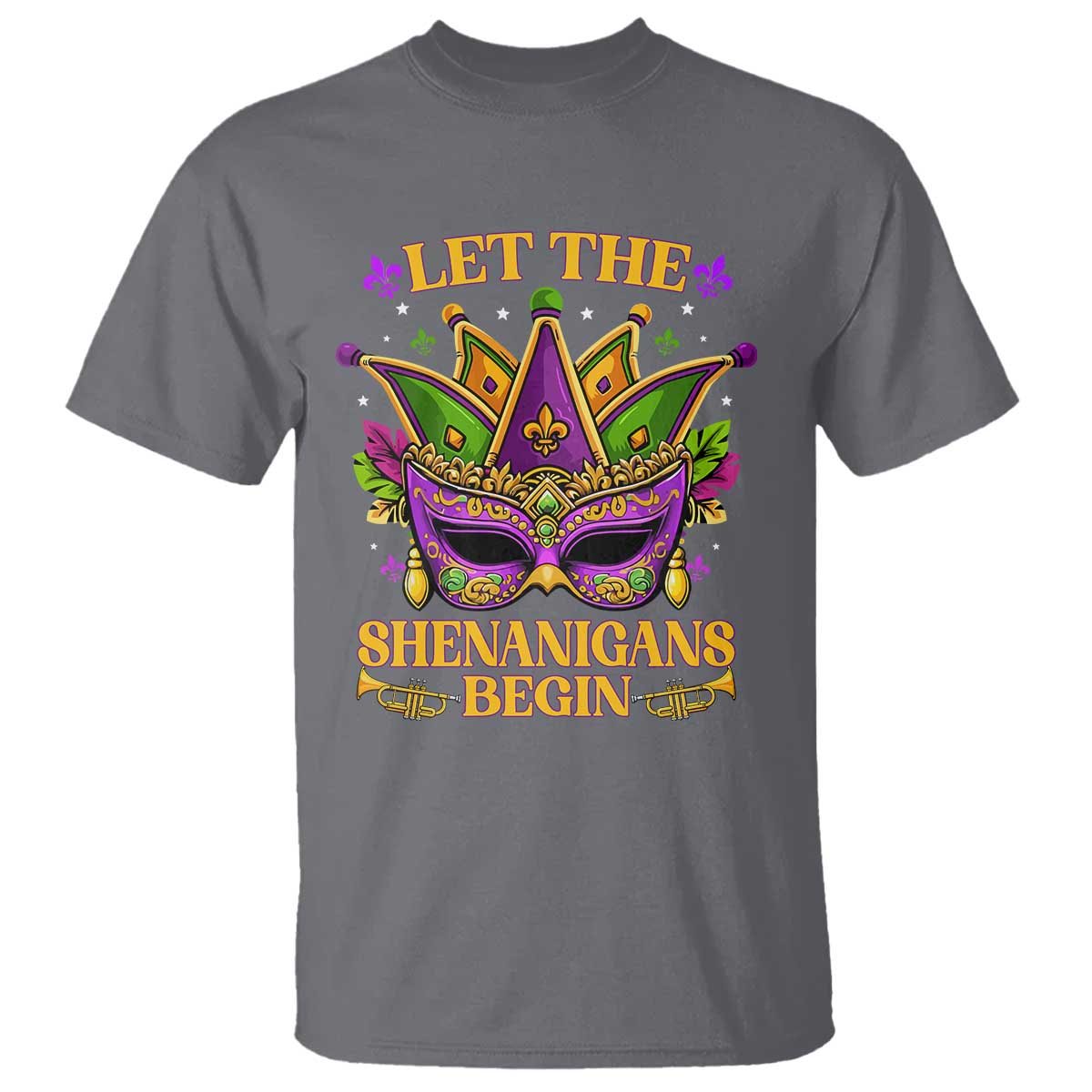 Let The Shenanigans Begin Mardi Gras T Shirt Masquerade Mask Beads TS10 Charcoal Print Your Wear