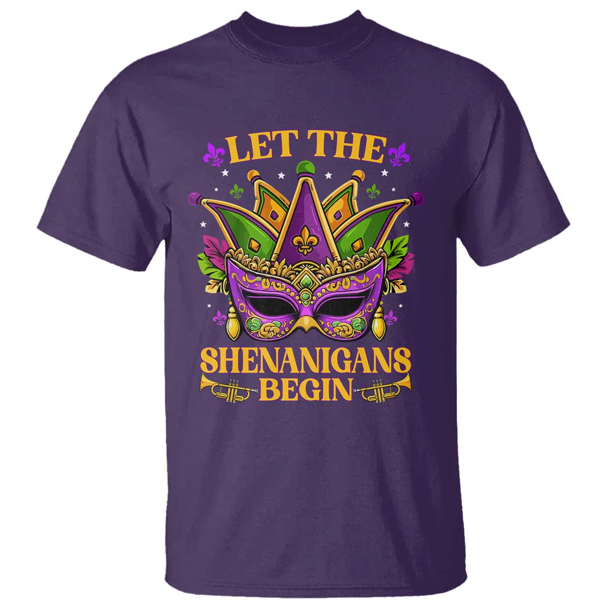 Let The Shenanigans Begin Mardi Gras T Shirt Masquerade Mask Beads TS10 Purple Print Your Wear