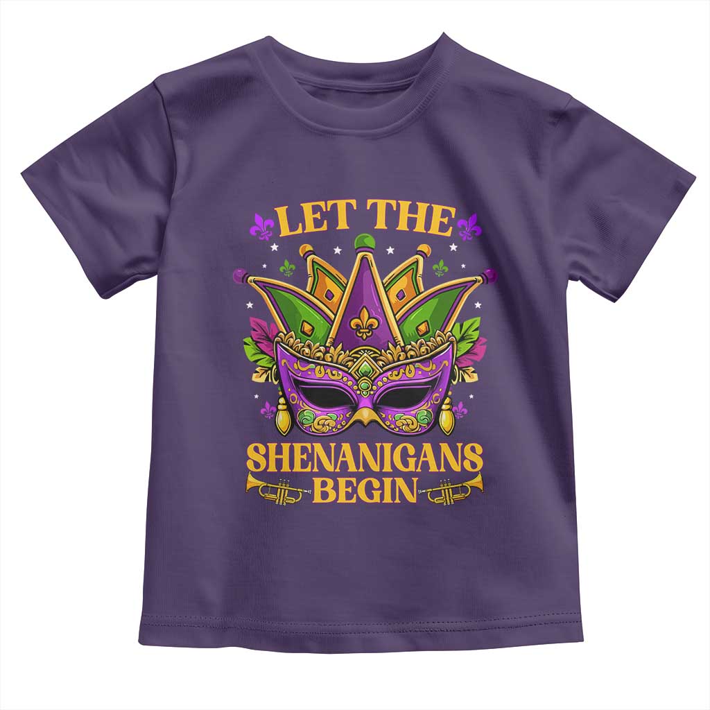 Let The Shenanigans Begin Mardi Gras Toddler T Shirt Masquerade Mask Beads TS10 Purple Print Your Wear