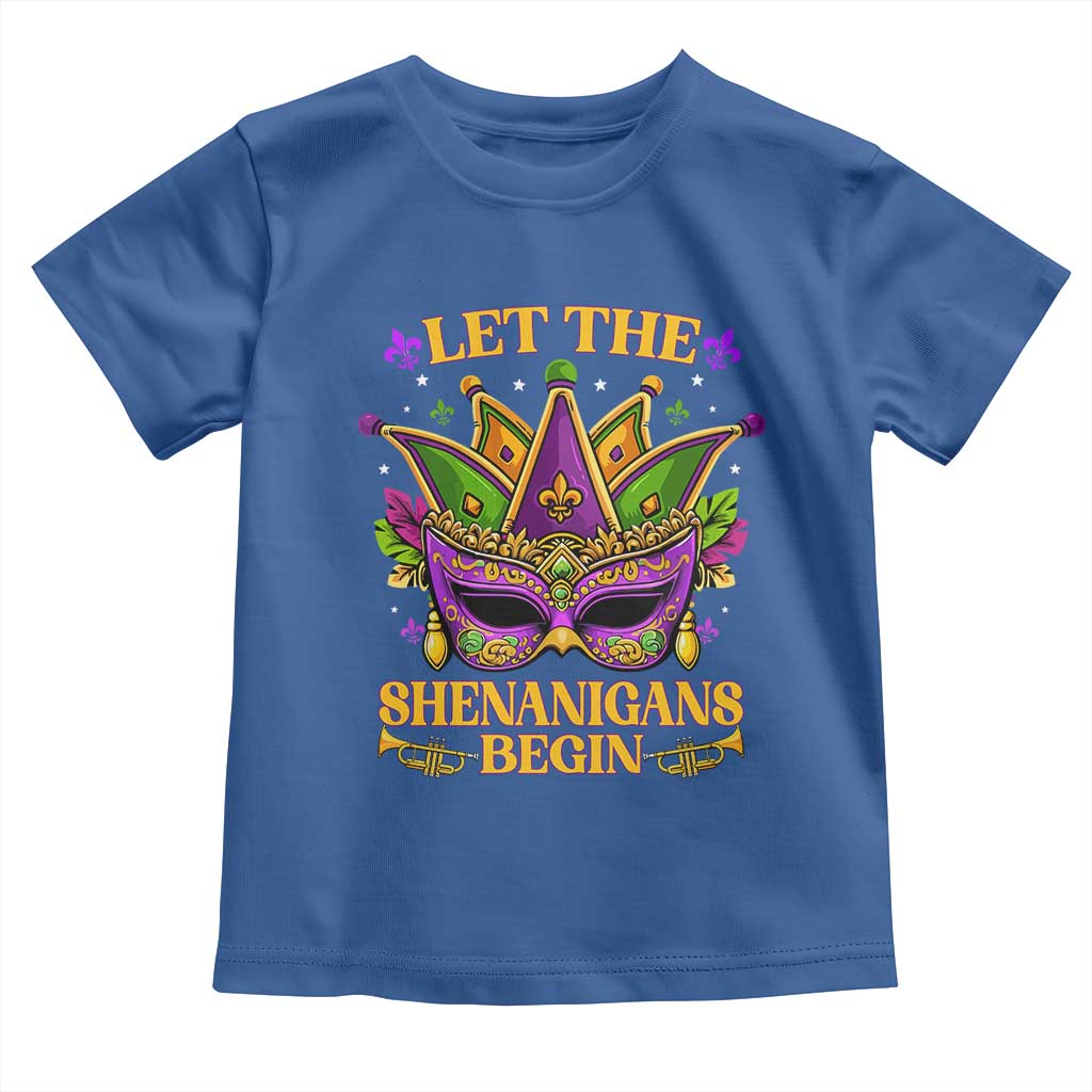 Let The Shenanigans Begin Mardi Gras Toddler T Shirt Masquerade Mask Beads TS10 Royal Blue Print Your Wear