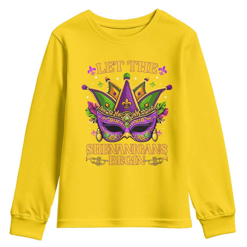 Let The Shenanigans Begin Mardi Gras Youth Sweatshirt Masquerade Mask Beads TS10 Daisy Print Your Wear