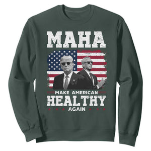Trump Kennedy Sweatshirt RFK MAHA Make America Healthy Again 2025 USA Flag TS10 Dark Forest Green Print Your Wear