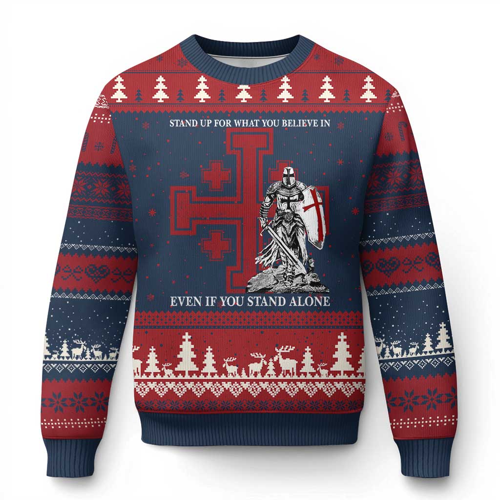 Catholic Knight Templar Crusader Cross Ugly Christmas Sweater Kingdom Of Jerusalem TS10 Navy Red Print Your Wear